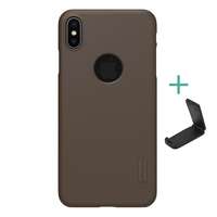 Nillkin Super Frosted Apple iPhone XS Max 6.5 műanyag telefonvédő (gumírozott, logo kivágás + asztali tartó) aranybarna