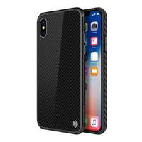 Nillkin TEMPERED PLAID telefonvédő Apple iPhone XS 5.8 szilikon keret (BUMPER, edzett üveg hátlap, négyzet minta) fekete