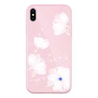 Nillkin TEMPERED PLAID telefonvédő Apple iPhone X 5.8 szilikon keret (BUMPER, edzett üveg hátlap, virág minta) rózsaszín