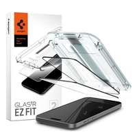 SPIGEN Apple iPhone 15 Plus ez fit hd képernyővédő üveg 2db (2.5d, tokbarát, ultravékony, 0.2mm, 9h + segédkeret) fekete