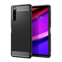 SPIGEN Sony Xperia 10 V (XQ-DC54) rugged armor szilikon védő (közepesen ütésálló, légpárnás sarok, karbon minta) fekete