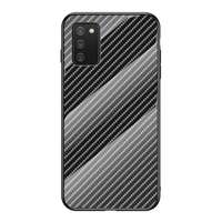 Gigapack Telefonvédő Samsung Galaxy A02s (SM-A025F) szilikon keret (BUMPER, edzett üveg hátlap, karbon minta) fekete