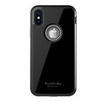 WK GINSTONE Apple iPhone XS Max 6.5 műanyag védő (közepesen ütésálló, üveg hátlap, strasszkő, logo kivágás) fekete