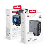 Utángyártott Forcell F-Energy GaN III VT-51 3xUSB-C + 2xUSB-A asztali töltő, PD, QC4.0, SFC2.0, 5A, 200W, szürke