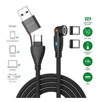 4smarts 4smarts GravityCord USB-C-USB-A 540 fokos mágneses adatkábel, 100W, 1,8m, fekete
