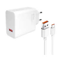 Xiaomi Xiaomi MDY-12-EH gyári hálózati töltő adapter USB-A+ USB-C kábel, 67W, fehér, ECO csomagolásban