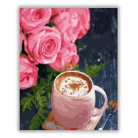 Számfestő Reggeli kávé virággal - számfestő készlet