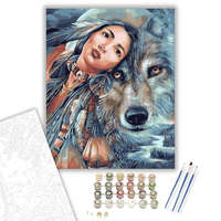 Creative Land Kft Indián lány és farkas - számfestő készlet – 40×50 cm (Keretre feszítve)