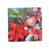 Daisy karácsonyi szalvéta 3 rétegű, 33X33cm, 1/4 hajtás, 20db/csg Zöld, karácsonyi díszekkel