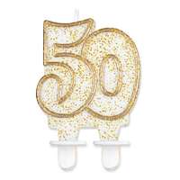 Arany csillámos 50-es Gold tortagyertya, számgyertya