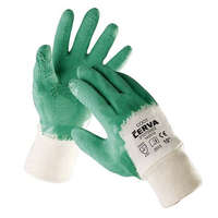Cerva COOT Kötött kaucsukba mártott tenyerű és ujjú zöld munkavédelmi kesztyű csúszásgátló felülettel és rugalmas kötött mandzsettával.