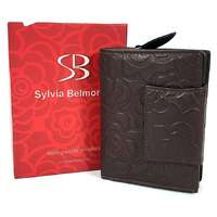 SYLVIA BELMONTE Sylvia Belmonte rózsa mintás, sötétbarna, széles nyelvű női bőr pénztárca RO03