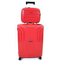 TOUAREG Touareg MATRIX csatos négykerekű, piros közepes bőrönd + kozmetikai táska szett BD28-piros 2db-os szett