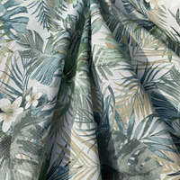 HomeTextiles PALM, pasztell színű pálmalevél mintás loneta dekorvászon, 140 és 280 cm széles