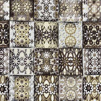 HomeTextiles KALEIDOSZKÓP, csempe mintás, barna loneta dekorvászon