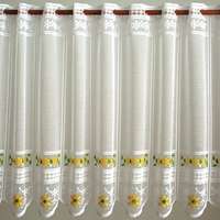 Vitrage TILLA, fehér jacquard vitrázs függöny, sárga színű virágmintával - 45 cm magas