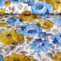 Canvas BAZSARÓZSA, nagy virágos pamut lakástextil, dekorvászon, kék