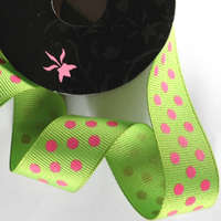 Ribbon Boutique Dekorszalag - zöld-pink pöttyös