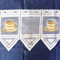Vitrage CAFISSIMO, vitrázs függöny kávéscsésze mintával, 30 cm magas, színes