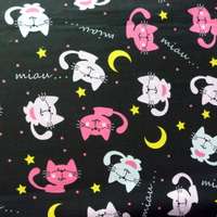 Canvas MACSKAZENE, cica mintás pamutvászon - fekete