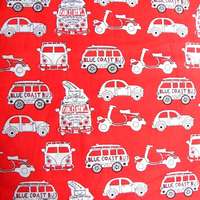 Canvas JÁRMŰVEK, busz, autó, motor pamutvászon - piros