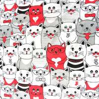 Canvas CAT TEAM, extra széles, cicás, fehér-piros, gyerekmintás pamutvászon
