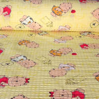 Crepe AKCIÓS! MICU, cica mintás pamut krepp vászon, sárga