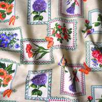 HomeTextiles FLORES, keretes virág mintás loneta lakástextil, dekorvászon