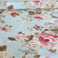 HomeTextiles PEONIA, kék rózsamintás lakástextil, dekorvászon, 140 cm és 280 cm szélességben