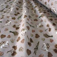 HomeTextiles CORET, bézs levendula, szív mintás, spanyol lakástextil, dekorvászon, 280 és 140 cm széles