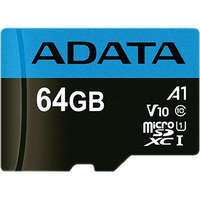 A-Data ADATA MicroSD kártya - 64GB microSDXC UHS-I Class10 A1 (R/W: 100/25 MB/s) + adapter