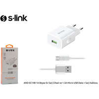 S-LINK S-Link Telefon töltő - AND-EC14B (1db USB, 5V/1A, 5W, Micro USB 100cm adat+töltőkábel, fehér)