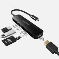 APPROX APPROX USB HUB - Type-C 5in1 HUB (2db USB3.0, 1db MicroSD 1db SD kártya, 1db HDMI 4k30Hz) Fekete
