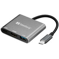 SANDBERG Sandberg Kábel Átalakító - USB-C Mini Dock HDMI+USB (ezüst; USB-C bemenet; HDMI+USB3.0+USB-C power kimenet)