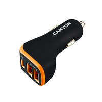 Canyon CANYON Autós Töltő, 3 portos, 2xUSB-A, 1xUSB-C, 5V-2,4A, 18W, fekete-narancs - CNE-CCA08BO