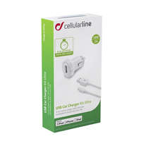 Cellularline Cellularline Ultra car charger in a set with data cable with Lightning connector, 1xUSB, 2A, white