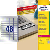 Avery Etikett címke, 45,7 x21,2mm, ipari poliészter, 48 címke/ív, 8 ív/doboz, Avery ezüst
