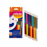 NEBULO Színes ceruza, kétvégű, háromszög, Nebulo 12/24 színes,