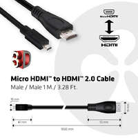 Club3D KAB Club3D Micro HDMI™ to HDMI™ 2.0 kábel 4K60Hz, Male/Male 1 m/3.28 Ft. BI-DIRECTIONAL