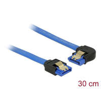 DELOCK Delock SATA-kábel, 6 Gb/s, hüvely, egyenes > SATA hüvely, balra nézo csatlakozódugóval, 30 cm, kék a