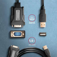 AXAGON AXAGON ADS-1PQ USB-A 2.0 - serial RS-232 DB9-M FTDI adapter / cable 1,5m Black