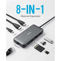 ANKER ANKER USB HUB, PowerExpend 8-in-1, USB-C Media Hub, 2xHDMI, 2xUSB3.0, Ethernet, SD/microSD kártyaolvasóval - A83800A