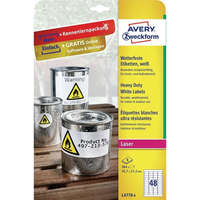 Avery Etikett címke, 45,7 x21,2mm, időjárásálló poliészter, 48 címke/ív, 8 ív/doboz, Avery fehér