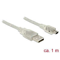 DELOCK Delock USB 2.0-s kábel A-típusú csatlakozódugóval > USB 2.0 Mini-B csatlakozódugóval 1 m, áttetsző