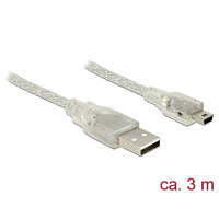 DELOCK Delock USB 2.0-s kábel A-típusú csatlakozódugóval > USB 2.0 Mini-B csatlakozódugóval, 3 m, áttetsző