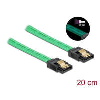  Delock 6 Gb/s SATA kábel UV fényhatással zöld színű, 20 cm