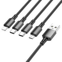 BOROFONE BOROFONE USB-A to 2xUSB-C, micro USB, Lightning male/male cable 1m Black