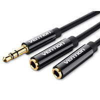  Vention 3.5mm jack/M -> 2*3.5mm jack/F, (ABS, stereo splitter, fekete), 0,3m kábel