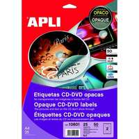 Apli Etikett, CD/DVD, A4, teljes lefedettségű, matt, APLI "Mega", 25lap/cs