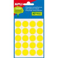 Apli Etikett, 19 mm kör, kézzel írható, színes, APLI, sárga, 100 etikett/csomag